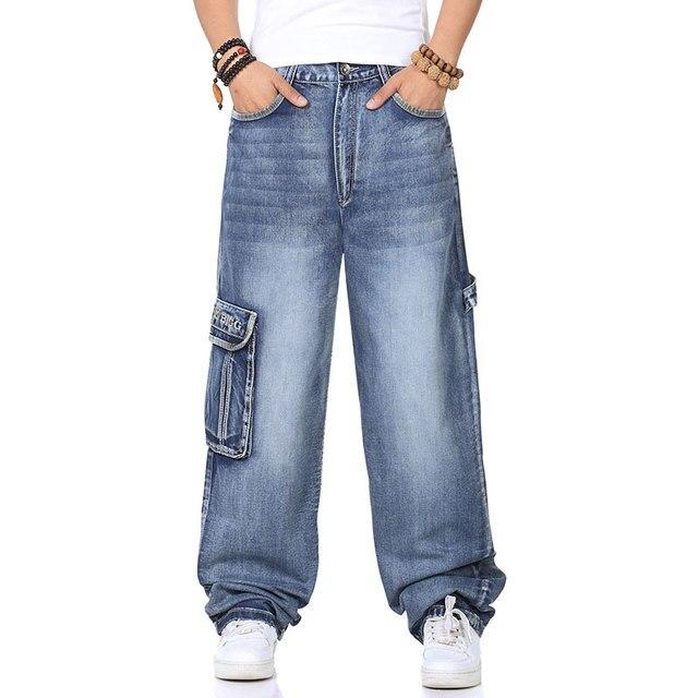 2021 New Japan Style Brand Mens Straight Denim Cargo Pants Biker Jeans Men Baggy Loose Blue Jeans With Side Pockets Jeans Men