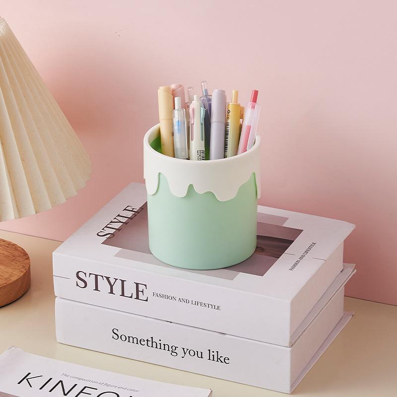 Creative Ice Cream Pen Holder Desktop Cosmetic Brush Storage Box Office School Stationery Organization Container