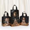 1PC with Handles Snowman Gift Bags Black & Golden Christmas Tree & Stocking Design Tote Bags Waterproof