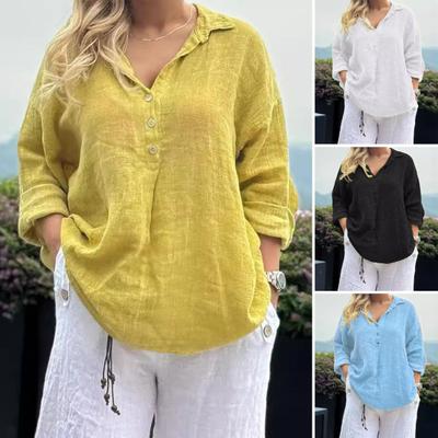 Женская рубашка с пуговицами на лацканах, с полузастежкой, с длинным рукавом, повседневные топы, однотонная свободная рубашка для работы и отдыха