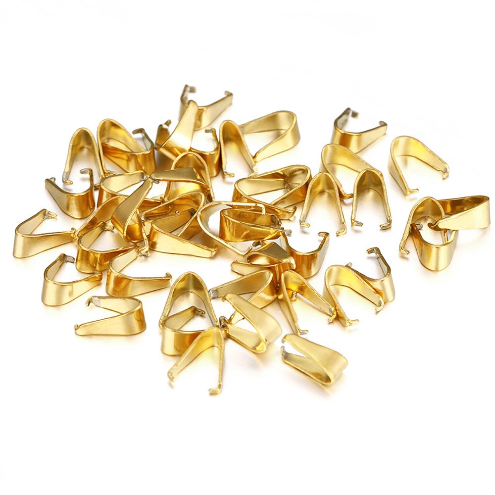 50pcs Stainless Steel Pendant Clip Connector Pinch Bail Clasp DIY Jewelry Making Gold Color Clasps Findings Accessories Bulk