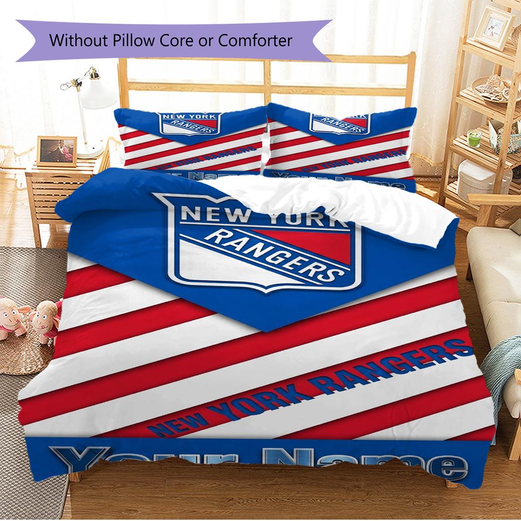 Name Custom New York Rangers Pattern Bedding Set Quilt Cover Pillowcase Home Decor Gift (1 * duvet cover + 2 * pillowcase, without core)