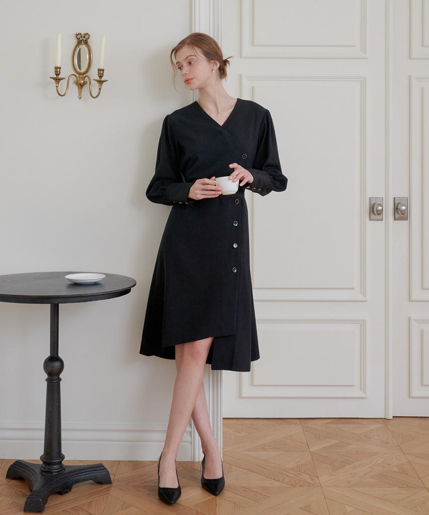 Bye Bye Seop Diagonal Long Dress Black [T41]
