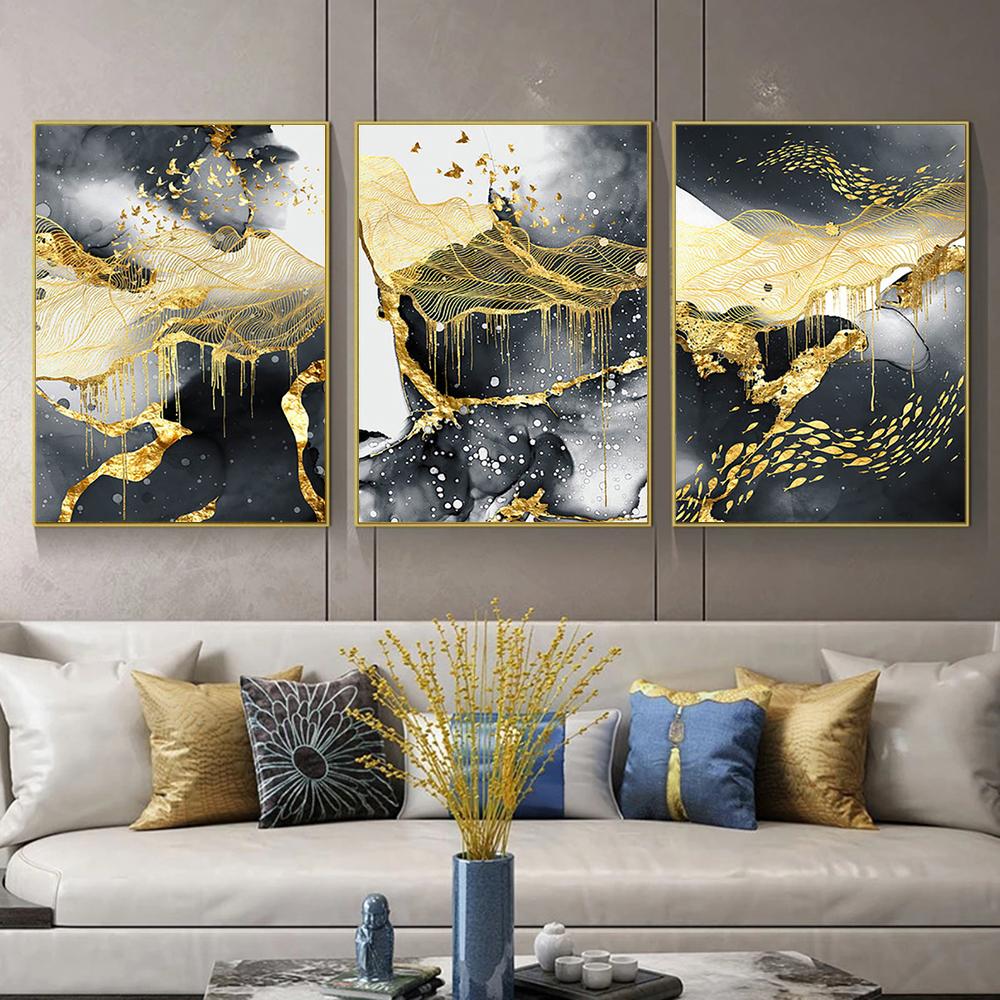 Golden Black Marble Canvas Art Luxury Painting Decoration Home Wall Art Picture for Living Room Canvas Wall Art Pictures Decor
