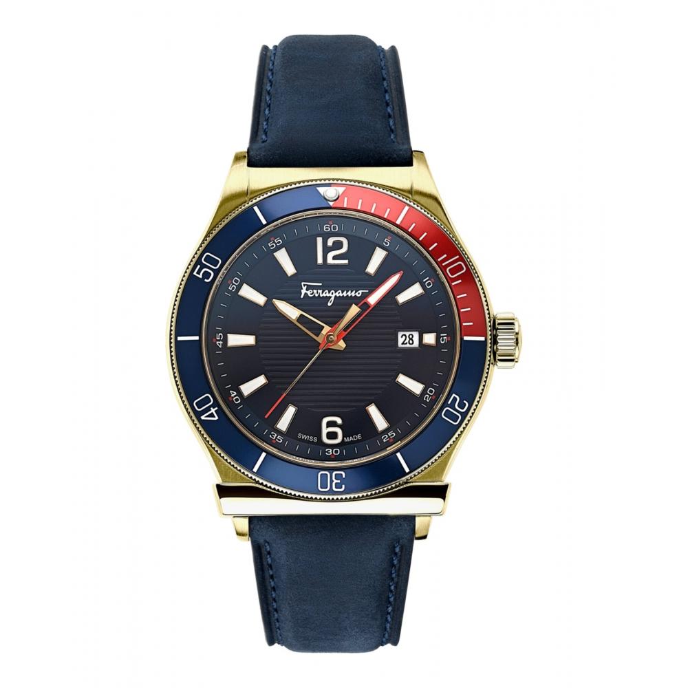 Salvatore Ferragamo 1898 Sport Strap Watch Blue Ip Yellow Gold Blue Sfyk00220