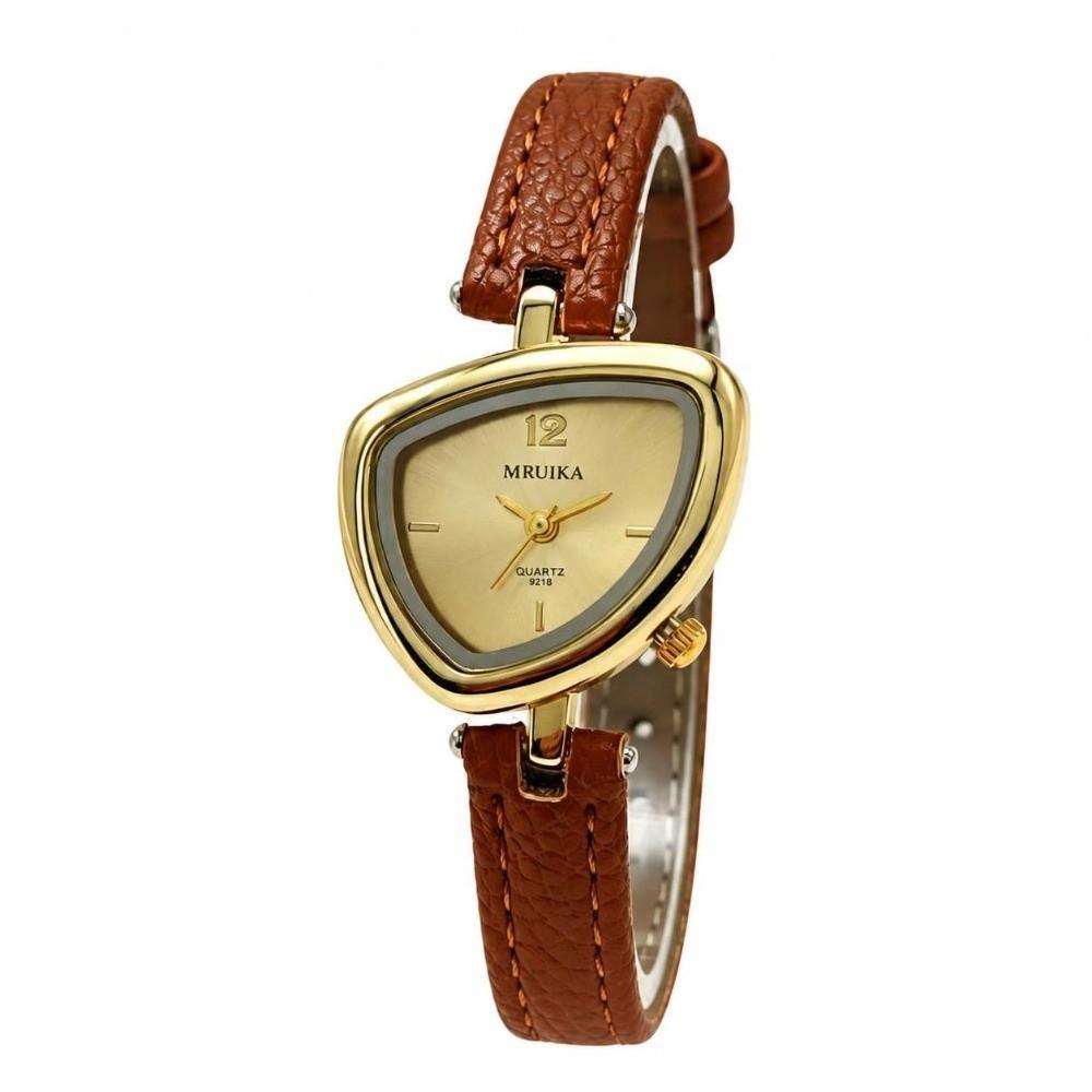 Leather Strap Irregular Triangle Watch Quartz Movement Leather Strap Wristwatch Women