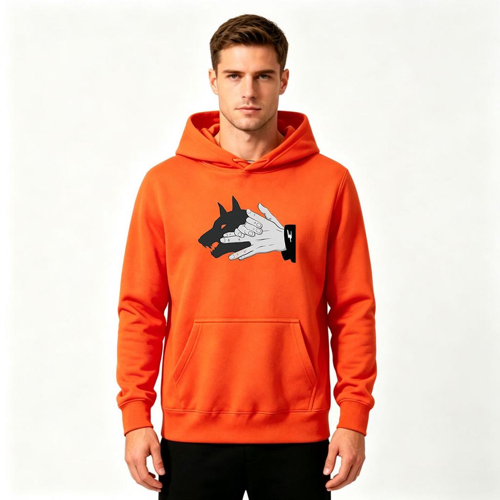 Men's Funny Hand Shadow Wolf Print Pullover Hoodie Casual Long Sleeve Sweatshirt
