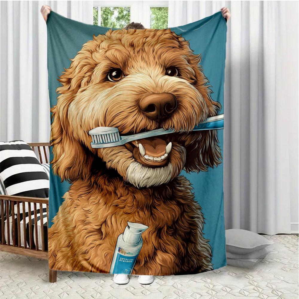 Cute golden retriever puppy Flannel printed blanket suitable for all seasons suitable for living room office sofa and travel
