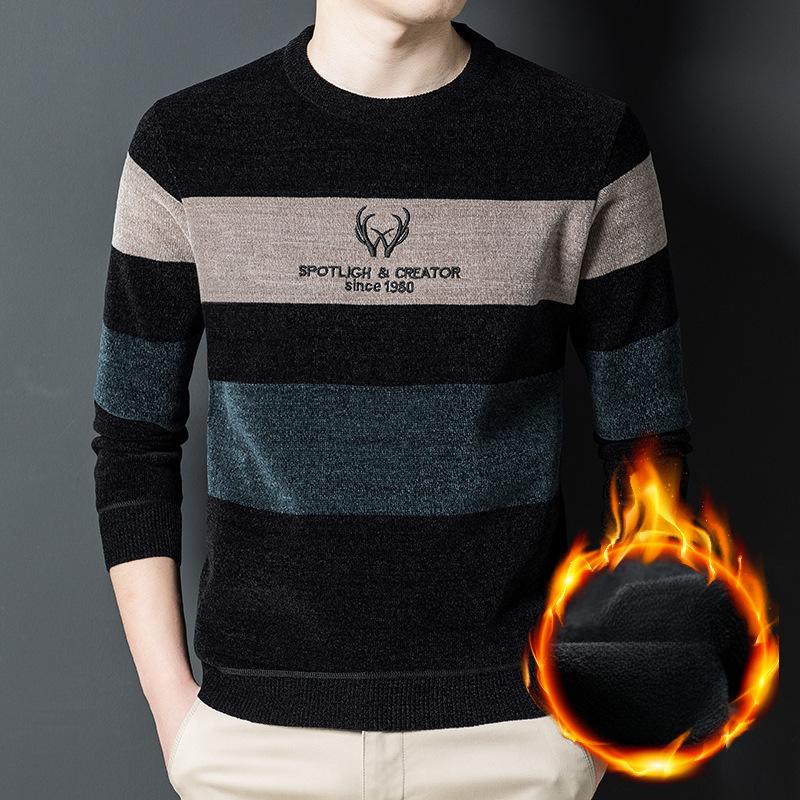 Мужской кашемировый синель, мужской трикотаж, осень и зима, новый утепленный мужской свитер с вышивкой