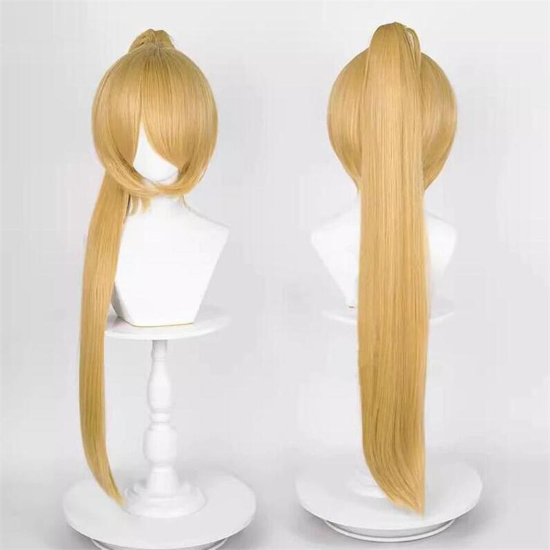 90 см длинный прямой парик для косплея с хвостиком, аниме, короткий базовый парик, универсальные многоцветные термостойкие синтетические волосы, парики + шапочка для парика
