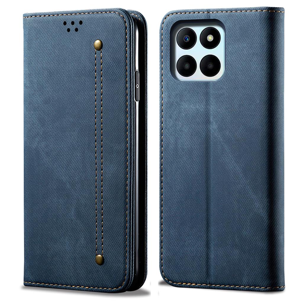 For Honor X8b 4G Case Collection Leather Folio Wallet Phone Cover Jeans Cloth Texture