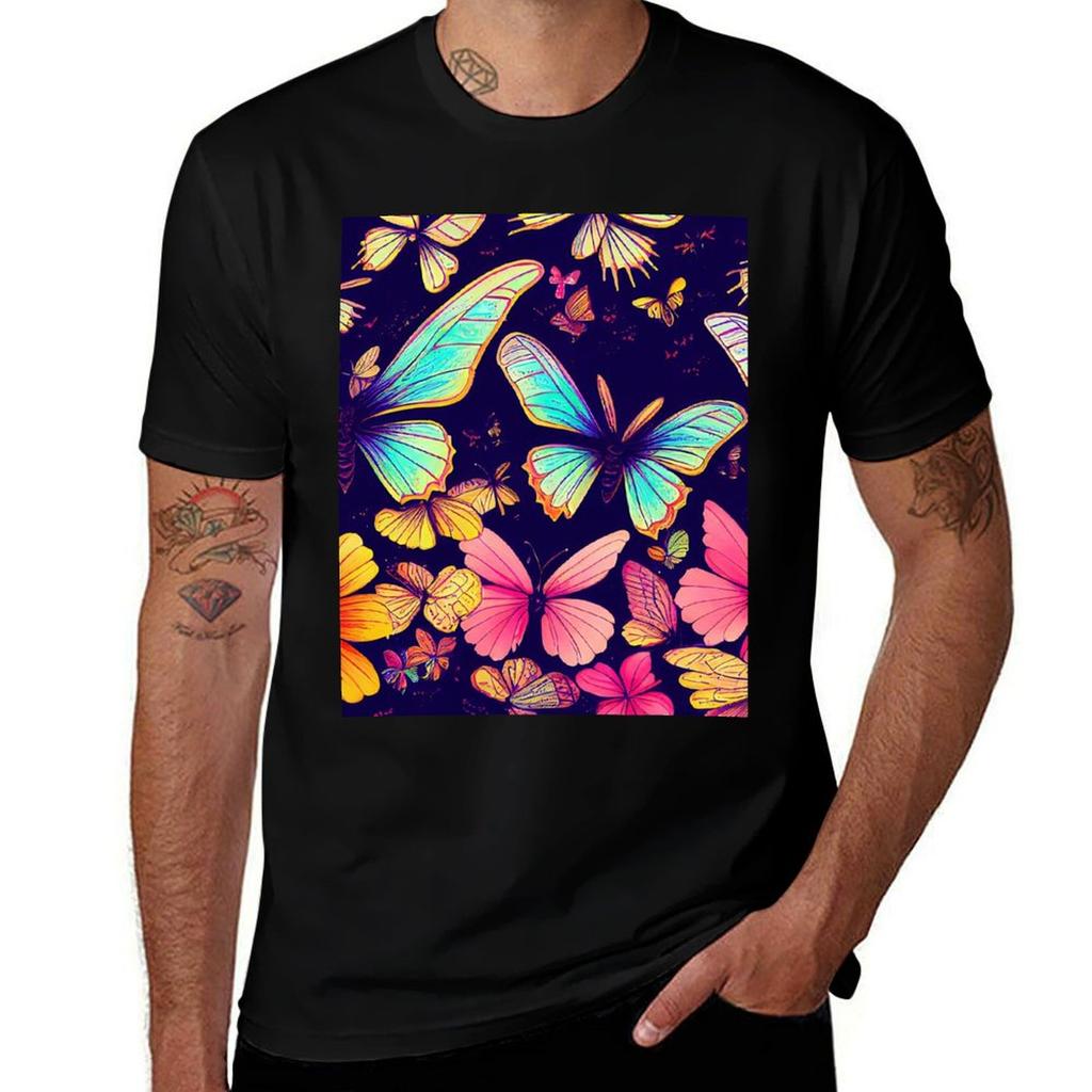Colorful Butterflies And Floral Pattern Tshirt Lightweight Running Tshirt