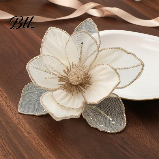 Holiday Tree Decorations Christmas Glitter Magnolia Flower, Velvet Artificial Flower Pick for Xmas Embellishments and Vase, Faux Stem Ornament