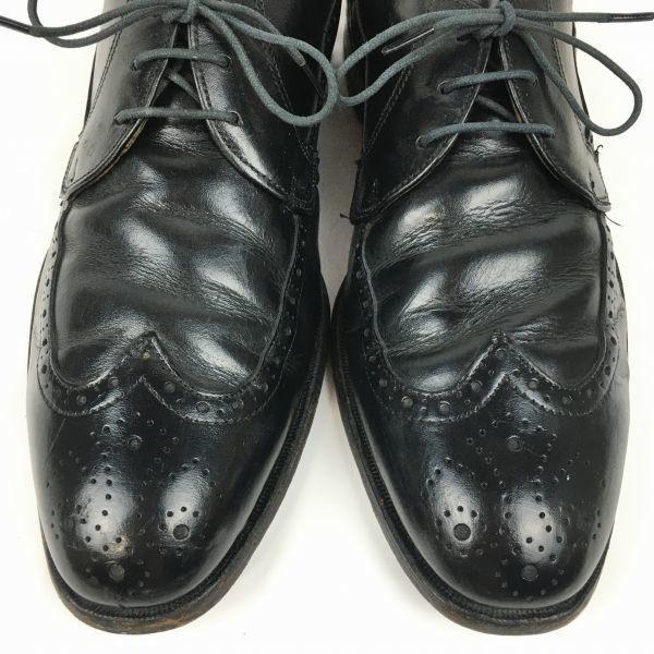Винтажные мужские деловые туфли BOSTONIAN с крылом (wingtip) до 70-х годов, черные, размер 10D 27.5-28.0(ИСПОЛЬЗОВАЛ)