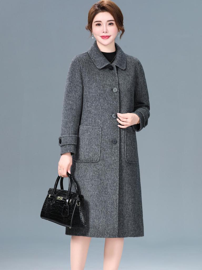 Роскошное двустороннее кашемировое пальто средней длины для женщин - Мода осень/зима Пальто из шерсти яка