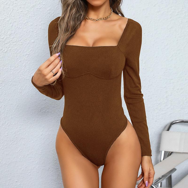 YYFS Женская мода повседневные однотонные принтованные боди с длинным рукавом и квадратным вырезом весна-осень