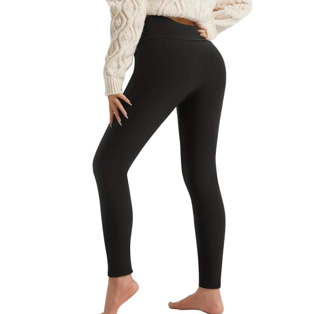 Fleece Lined Leggings Women - Thick Soft High Waisted Black Tummy Control Thermal Warm Velvet Pants for Cold Winter