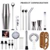 23-Piece Cocktail Shaker Set Perfect Gift ,Bartender Kit With Oval Bamboo Stand Detachable, Home Bar Tools Stainless Steel