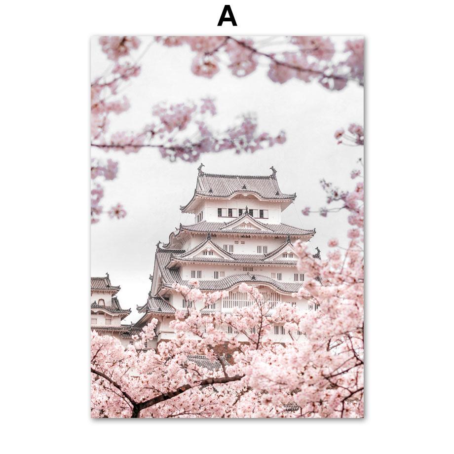 Розовые вишни в цвету Поезд Башня Париж Велосипед Скандинавские постеры и принты Картина на холсте Настенные художественные картины Гостиная Домашний декор