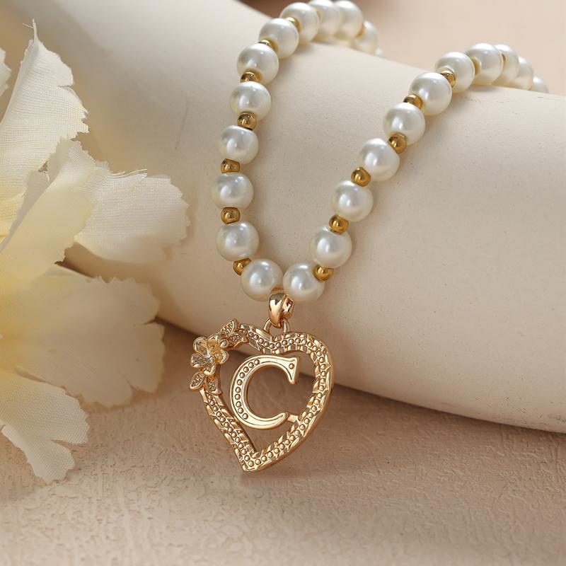 Винтажные цветочные буквы сердечки кулон ожерелья для женщин роскошные искусственные жемчужные цепочки ожерелья корейские ювелирные изделия подарки