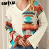 Women's Fashion Casual Splice Print Autumn Winter Long Sleeve V-Neck Loose Sweaters