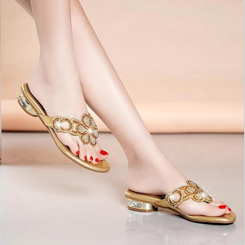 WTEMPO Женская обувь со стразами, сандалии, женские шлепанцы с мягкой кожаной подошвой, пляжная обувь корейской версии