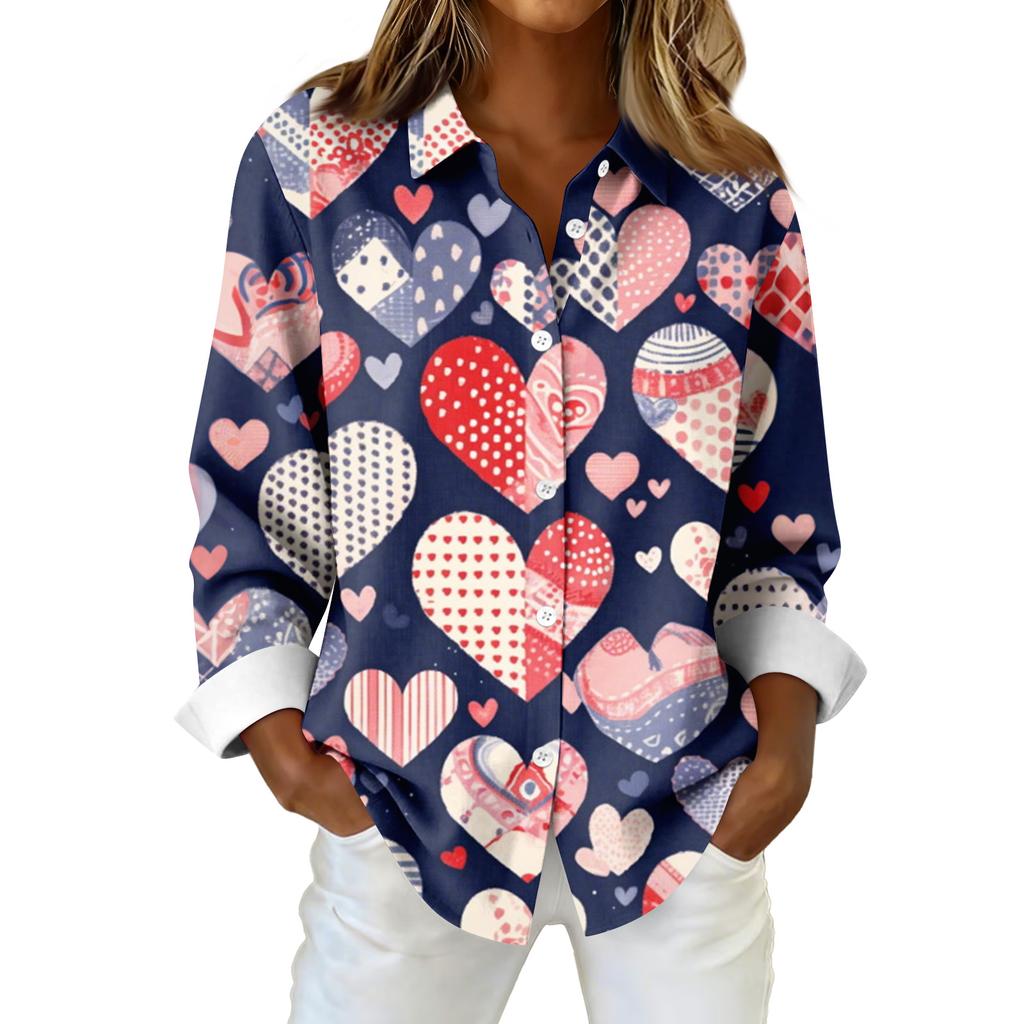 Женская рубашка-блузка с рождественским принтом и пуговицами, длинный рукав, повседневный базовый рубашечный воротник, обычный топ