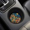 jijijing 2PCS Car Coasters, Oil Painting Print, Decorative Non-Slip Thermal Pads, Stain-Resistant Easy to Clean Cup Holders, for Home Kitchen