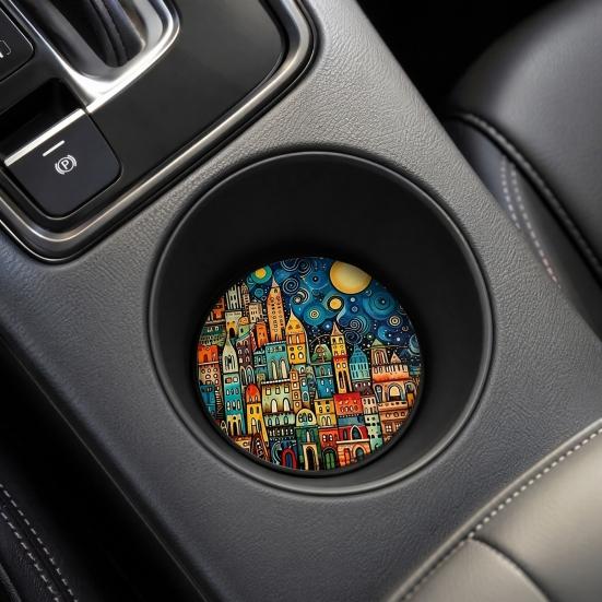 jijijing 2PCS Car Coasters, Oil Painting Print, Decorative Non-Slip Thermal Pads, Stain-Resistant Easy to Clean Cup Holders, for Home Kitchen