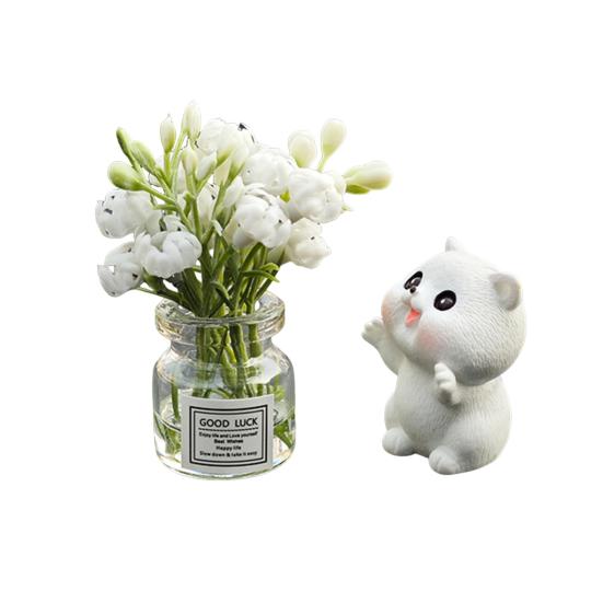 Декор приборной панели автомобиля Мини Кролик с цветком в вазе для цветов Украшения для салона автомобиля Подарок для женщин и мужчин Владельцев автомобилей
