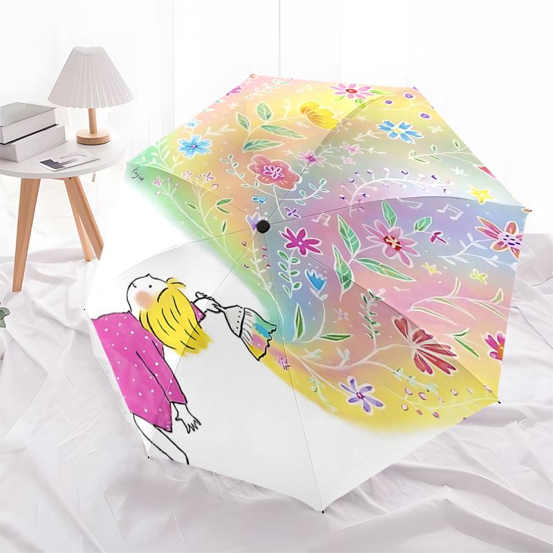 Floral Fantasy Automatic Opening/Closing Umbrella:Portable 3 Fold Design with 8 Bone Iron Frame Perfect for Fans,Travelers,and Daily Us