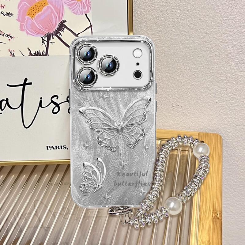 With Built-In Lens ProtectorIPhone 17 Pro Case, for IPhone 17 Pro, Shockproof, Full Protection, High-End Creative Luxury, Butterfly with Bracelet