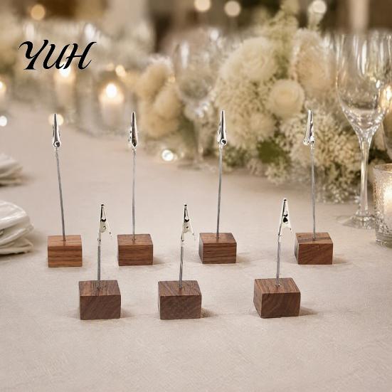 Business Receipt Organizer Wooden Cube Memo Clip Stand, Note Display Solid Wood Square Base Party Place Card Holder Holder, Vertical for Wedding