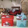 2pcs Decorative Christmas Candy Boxes Handheld Candies Organizers Portable Sweets Tins with Handle for Family Gathering