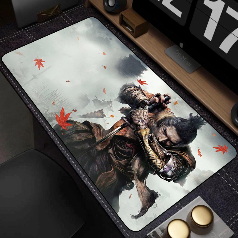 Extended Gaming Mouse Pad Thick Cloth Surface Rubber Mousepad Sekiro Stitched Edge XL Mouse Mat with Non-Slip Grip for Desktop