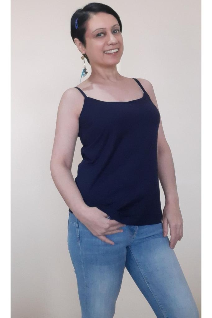 Женская футболка большого размера в стиле кэжуал, темно-синяя, из гребенного хлопка с вискозой, с веревочными лямками