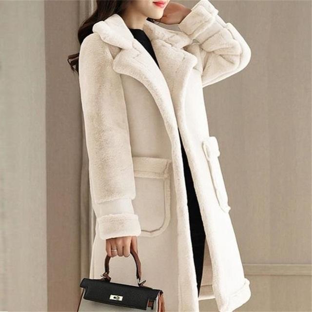 Зимнее теплое женское пальто на замшевой подкладке с меховой подкладкой, европейское новое модное толстое зимнее пальто, длинное пальто, женские теплые плащи