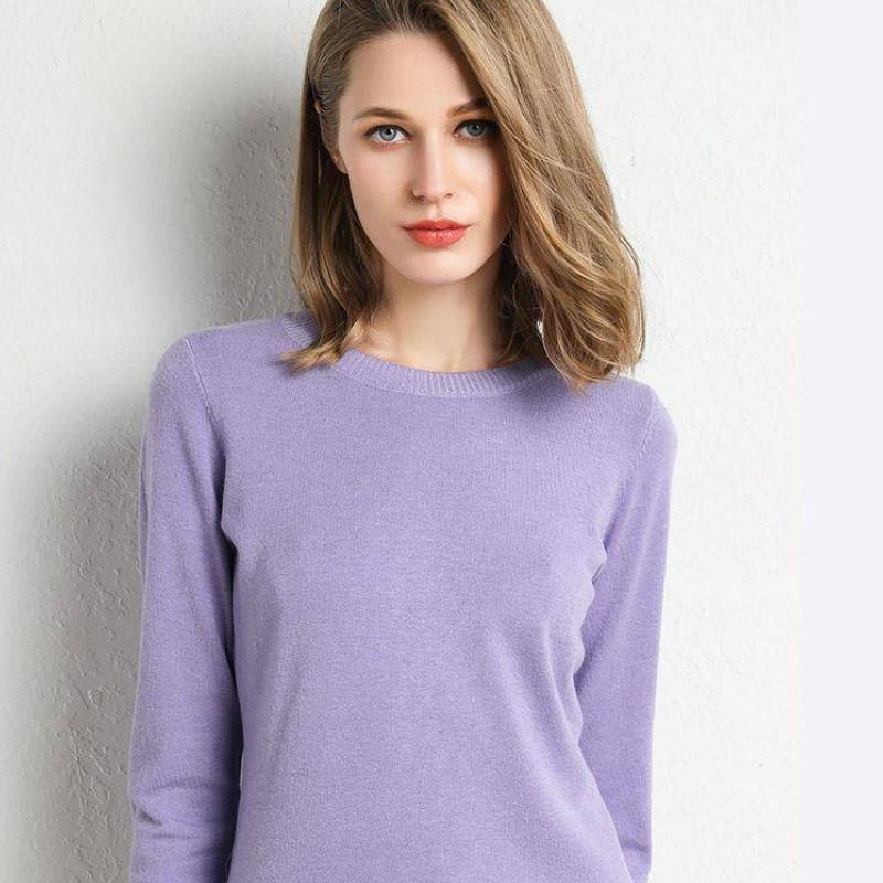 Round Neck Bottoming Shirt Sweater Women Short Long Sleeve Pullover Solid Color Knitted Sweater