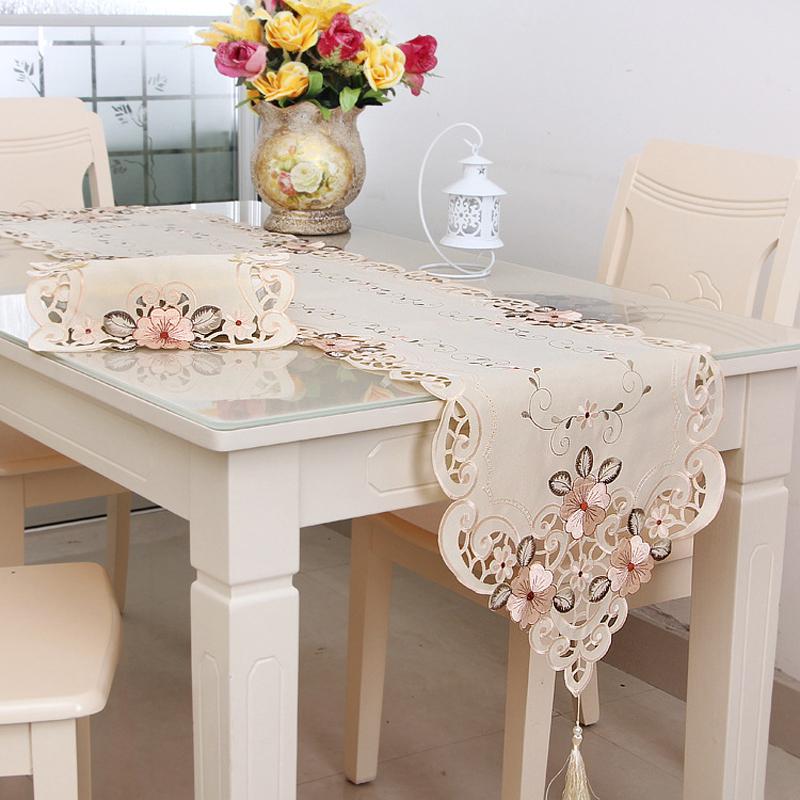 Tablecloth Embroidered Table Runner Gauze Flower Translucent Floral Lace Decor