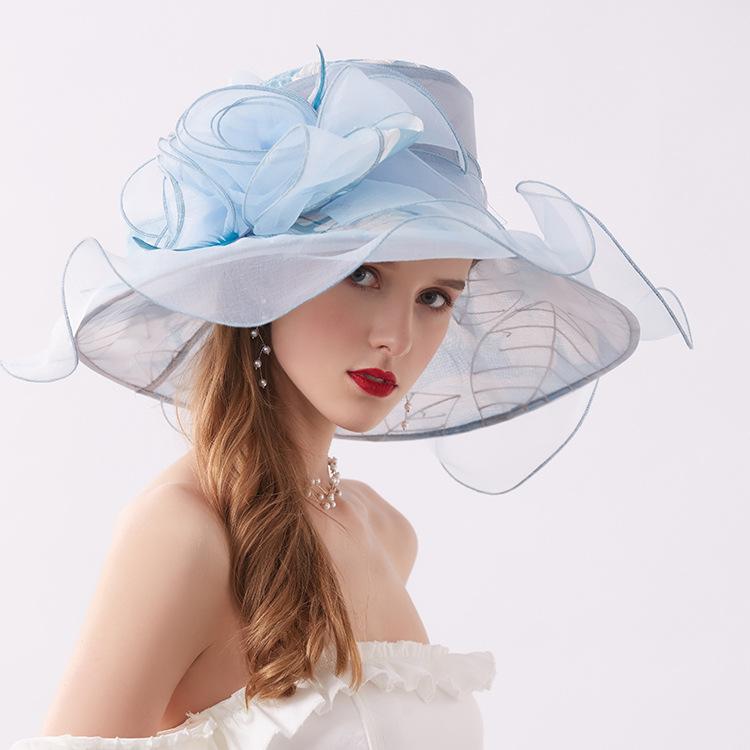 European and American summer breathable chiffon embroidered flower beach sun hat cool hat women's organza seaside sun hat