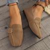 Fashion Square Toe Flat Single Shoes Women's New Suede Metal Buckle Soft Sole Anti-slip Wear-resistant Low-top Shoes