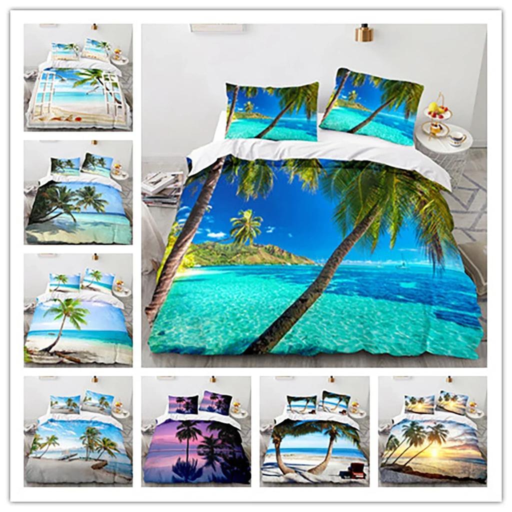 3D Printed Sea View Coconut 3D Duvet Cover Bedding Set Comforter Linen Pillowcases Home Decor Single Double Twin King Queen