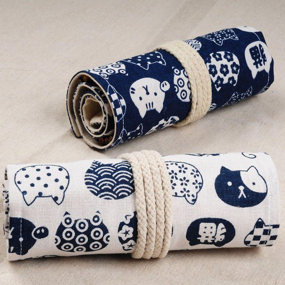 Bags Stationery Supplies Canvas Roll Pouch Pens Storage Box Pencil Bags Pen Curtain Cat Pencil Case