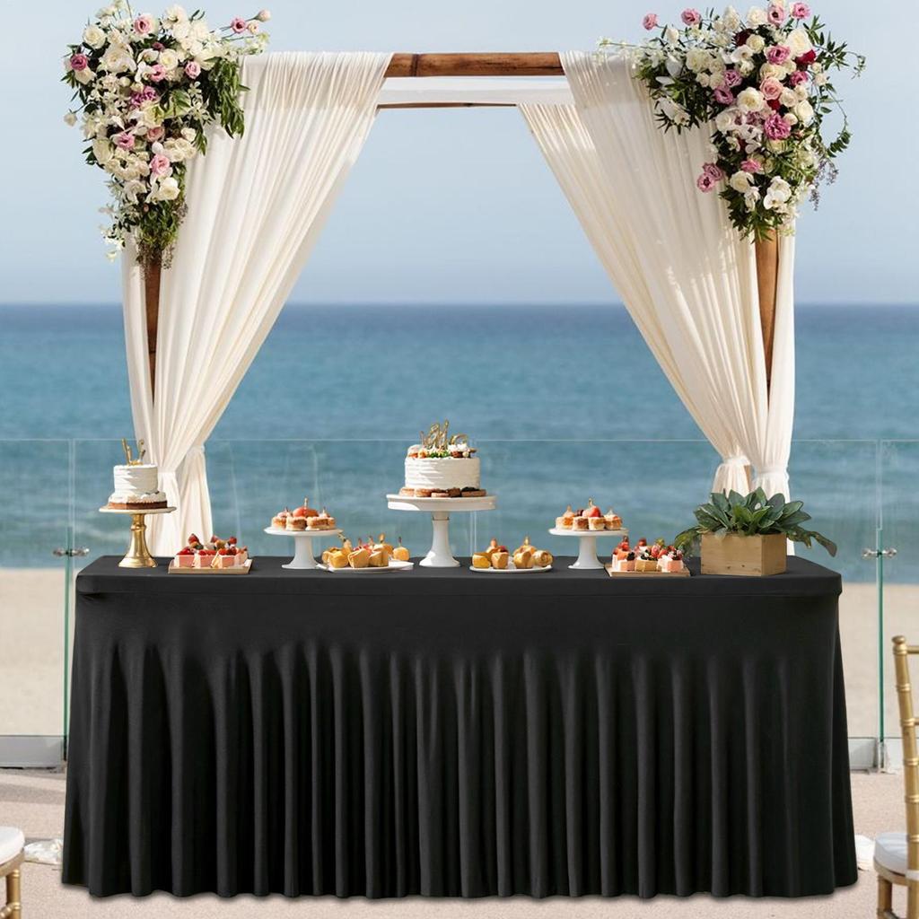 Table Skirt Christmas Desk Skirts 6ft Pleated Soft Black Ruffle Table Skirts For Wedding Halloween Baby Shower Christmas