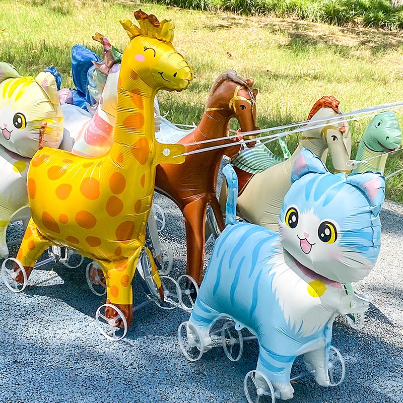4D Cartoon Foil Balloons Elephant Stand Walking Balloon With Wheel For Kids Birthday Party Decoration Baby Shower