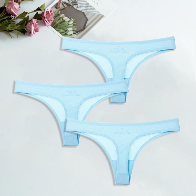 Ice Silk G-String for Women Sexy Seamless Thongs Panties Cotton Women Underwear Girls Ladies Bikini Briefs Lingerie 3 Pcs/set