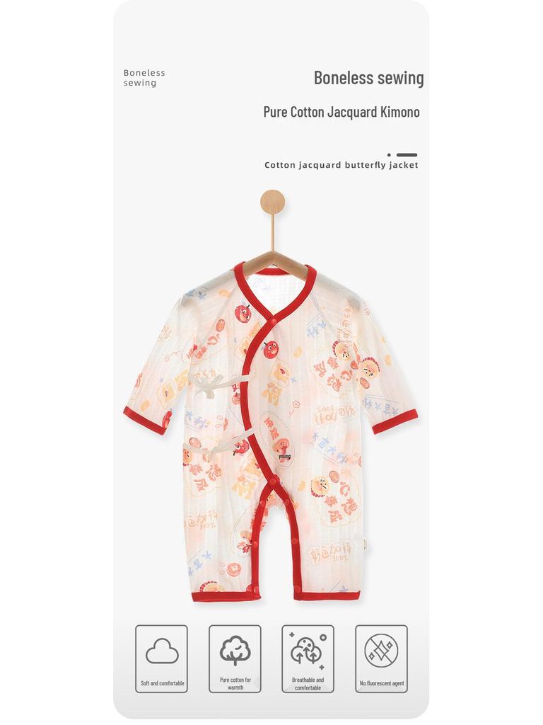 Летний хлопковый ромпер-монах с длинным рукавом и бабочкой для новорожденных