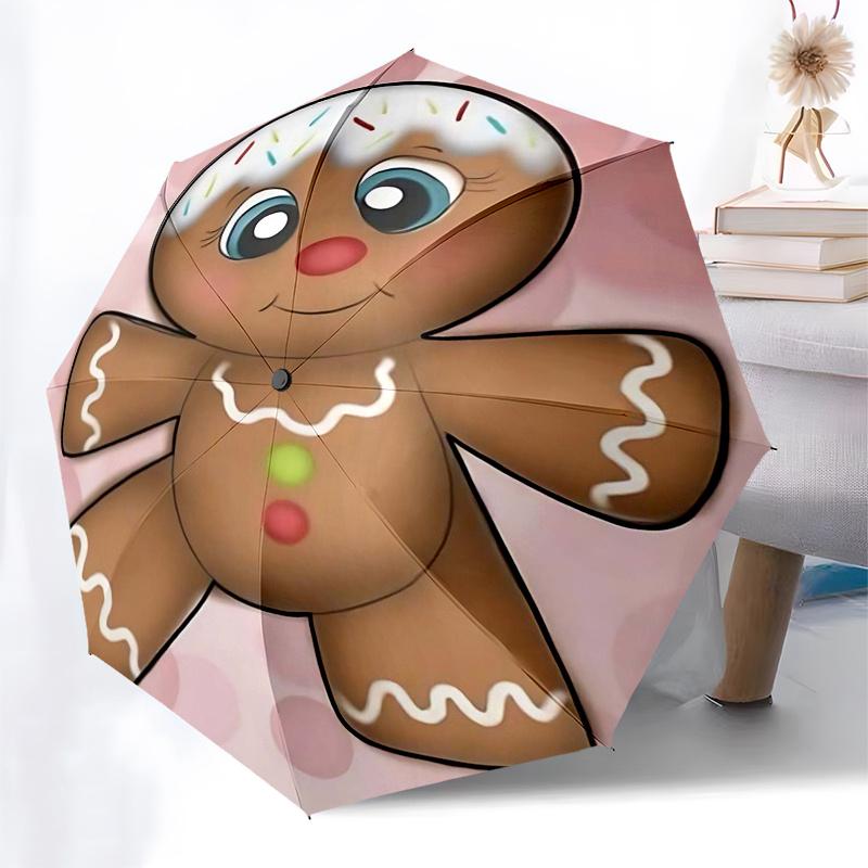 Gingerbread Man Themed Travel Umbrella-8 Ribs Automatic Opening and Closing, Portable Folding Design, Compact and Stylish Umbrella Suitable