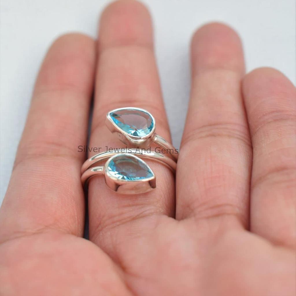 Natural Blue Topaz Ring-Handmade Silver Ring-925 Sterling Silver Ring-Designer Blue Topaz Ring-Gift for her-December Birthstone-Promise Ring