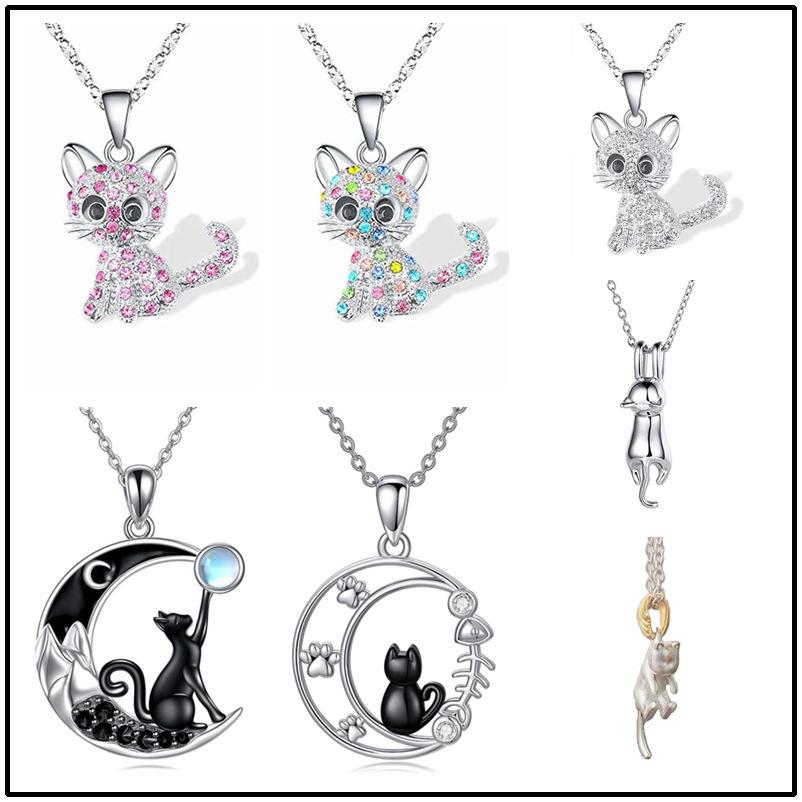 Cute Rhinestone Cat Necklace for Ladies - Fresh Alloy Style